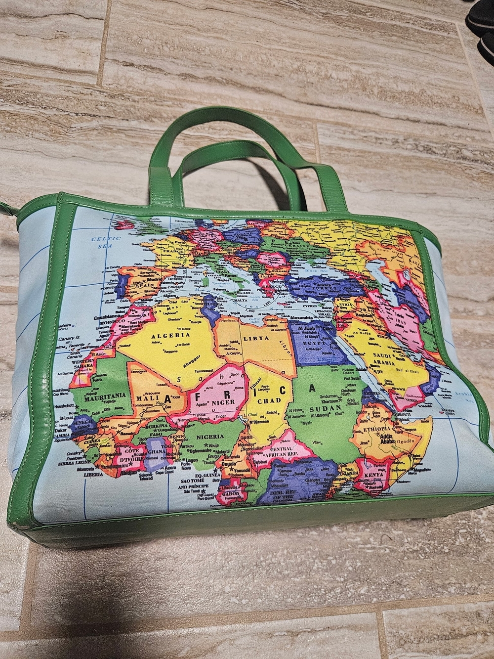 Chocolaticas Bon Voyage canvas tote bag measures 12x14x6